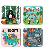 Whats Your Kick Cartoon Animals With Birthday And Be Cute Quotes Printed Set of 4 Coaster With Metal Stand
