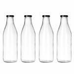 Clear Glass Water Bottle Set For Multipurpose Use (4 pieces, 1L, Transparent)