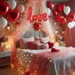 Krido 30 PC Tent Romantic Decoration Set Love Foil Balloons Heart Backdrop with Fairy LED Lights Romantic Anniversary Decoration Items|Red White Balloons Foil Heart For Kids Boys Girls