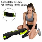 FirstFit Polypropylene Exercise Step Platform Aerobic Stepper Bench with Screw-Free Design Skipping Rope, Workout Deck with Adjustable Riser Height and PVC Jump Rope for Workout & Gym - Execise Stepper - Paroot Green