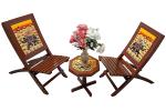 SAARTHI Rajasthani Dhola Maru Handmade Wooden Folding Chairs and Table Set (2 Chair+1 Round Table)