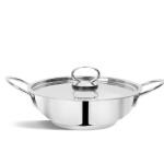 Pradeep Champion Stainless Steel sandwich bottom Kadai (Delicia)with SS Design Lid, 22 CM, 1.8 Ltr