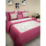 Zoya Fabrics - Pink 144 Tc Printed Flat Double Bedsheet with 2 Pillow Covers - 235 Cm X 210 Cm