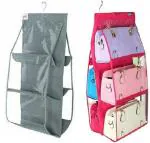 ADDYZ 6 Pocket Purse/handbags Hanging Organizer(COMBO Set of 2). Easily to Stores Purse/ handbags/ pouch and other accessories & keep them tidy & organized. Handbag Organizer
