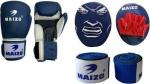 MAIZO Blue PVC Pro Boxing Gloves, Hand Wraps with Focus Pad for Men and Women (Small)