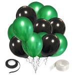 Zyozique Metallic Green and Black Balloons,Ribbon & Glue Dot for Birthday, Wedding Decorations (Pack of 27)
