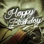 OVG Neon Sign Board LED Light, Happy Birthday Size 12 inch 18 inch White Neon For Birthday Occasions, Gifts and Wall Decor (1 piece light with Adapter)