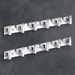 Plantex Aluminum Hook Rail with L-Shape Hooks for Walls of Bathroom/Kitchen Hook Rail Bar for Clothes/Towel/Keys Pack of 2 (6 Hooks,Chrome)