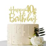 Festiko Gold Glitter Happy 40th Birthday Cake Topper, Hello 40, Cheers To 40 Years, 40 Fabulous Party Decoration