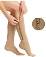 NEPROENT Zipper Medical Compression Socks Stockings with Open Toe Calf Support Best Stocking for Edema, Swollen, Nurses, Pregnancy, Recovery Leg Knee High Sports Length, Better Blood Circulation