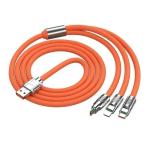 FONE CRAFT 120W Fast Charging Cable, 3 in 1 Charging Data Cable, Portable Charger Cord with USB Type-C & USB Port for All Phones, Fast Charger Type c Retractable USB Cable (3 in 1 Cable-Orange)