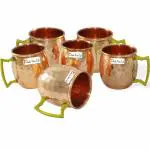 Prisha India Craft Pure Copper Solid Hammered Barrel Shot Mug, Small Size Mug,Capacity - 50 ML set of 6