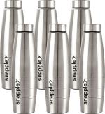 Snapple Damru Single Wall Stainless Steel Fridge/Gym/Home/Office Water Sipper Bottle 1000 ml Bottle  (Pack of 6, Silver, Steel)