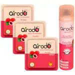AIRODO Fruity Punch Air freshner power pocket gel (3) and Room freshener Bottle(1) combo pack with dual technology | All in one| (Pack Of 04) (Fruity)
