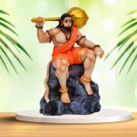 WELNO, Big Face Bahubali Hanuman Idol Sitting on Mountain, Home Decor Item Hanuman Murti Statue