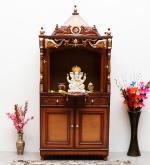 DZYN Furnitures Divya Dham Large Floor Rested Pooja Mandap with Door (Teak Gold)