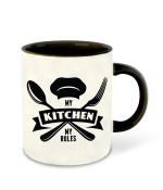 Whats Your Kick My Kitchen My Rules Printed Black Ceramic Coffee Mug 325 ML