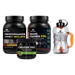 Beyond Fitness 100% Performance Whey Isolate protein 2.2lbs with 27g Protein & Mass Gainer XXL 2.2lbs with Digezyme & Creatine Pro 156gm, 3g pure Creatine Monohydrate Combo with 1.5ltr Gallon