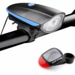 Spokefox 2-in-1 Rechargeable Cycle Light and Horn with Cycle Solar Tail Light , Front Rear Light Combo (Blue)