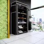 Zofey Multipurpose Portable Folding Shoes Rack 6 Tiers Multi-Purpose Shoe Storage Organizer Cabinet Tower with Iron and Nonwoven Fabric with Zippered Dustproof Cover)(Shoes Rack for Home)