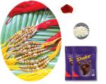 BHAKTI 2 SHAKTI MAKING WORSHIP SPECIAL Rakhi for brother | Bhaiya ki rakhi | Fancy rakhi for men with roli & akshat | Yellow Moti | Pack of 12 pieces | With Chocolate Shots
