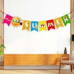 Zyozique Hello Summer Banner with Sunshine Signs, Summer Bunting Banner/Beach Pool Party Banner for Wall or Beach Side Hanging Decorations