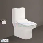 Vardhman Ceramics 6D Siphonic Flushing One Piece Western Commode for Toilet Bathroom Water Closet Ewc Floor Mounted Mount Wc with Soft Close Slow Motion Seat Cover and Flush Tank Fittings Installed S Trap Outlet 225mm / 9 Inch Glossy Finish Specto-White