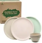 Mahaware BamBoosh Bamboo and Wheat Dinner Plate 8 inch and Bowl 200 ml (Set of 6)