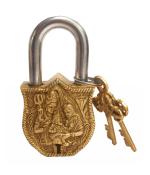 Aesthetic Decors Brass Shiv Family Design Decorative Lock (Antique Gold)