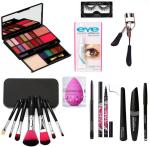 bingeable Sp Makeup Kit 7In1Brush Falshe Eyelash And Glue Curler Puff Kajal 36H Eyeliner (Set Of 9)
