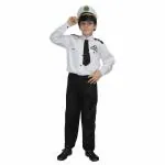 Kaku Fancy Dresses Polyester Our Community Helper Pilot Costume For Kids White Pilot Shirt & Black Pant With Cap For Boys & Girls - 7-8 Years