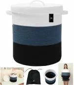 Textile and Beyond Foldable cotton laundry with lid cloth storage bucket hamper basket for kitchen,dirty clothes k.1