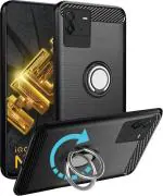 Unistuff Back Case Cover for IQOO Neo 6 5G with Magnetic Kickstand | Premium Matte Finish | Camera Bump Protection | Rubberized Ring Cover - Night Black, 78104