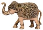 Kalarambh Brass Hathi / Elephant Idol Murti Statue for Home Vastu Pooja Puja Mandir Office Table Decor Collectible Handicraft Art, Yellow, 5.5 x 3 x 3.8 Inch (L x W x H)