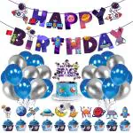 Zyozique Space Kids Space Birthday Party Decoration - Blue Astronaut Spaceship Theme Happy Birthday Banner Hanging Solar System Spiral Planet Card Children's Gifts Cake Insert Supplies Set