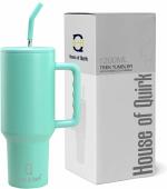 House of Quirk 1200ML Tumbler with Handle and Straw Lid Double Insulated Cup Reusable Stainless Steel Water Bottle 100% Leak Proof Mug for Gym, Travelling (Turquoise)