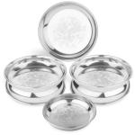 LIMETRO STEEL Stainless Steel 6 Pieces Heavy Gauge Steel Laser Halva Plates / Breakfast Plates / Serving Plates (Diameter : 16 cm , 6 Pieces) Quarter Plate (Pack of 6)