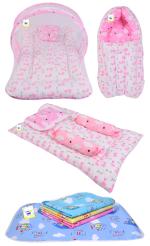 Toddylon New Born Baby Boy's & Baby Girl's Bedding Combo of Net Bed Sleeping Bag Gaddi Set & Sheets Sets