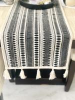 Teertha Hand Woven Cotton Jute Center Table Runner with Tassels for 6 Seater, Size - 13X72 Inches