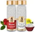 The Aroma Factory Pure Camphor Tablets, Rose & Original, Zero Residue Kapoor with Fragrance for Pooja, Aarti Kapur | Bottle Pack of 2 x 80gm