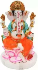 Daksh Enterprises Lord Ganesha Idol/ God Ganpati / Ganesh Handicraft Statue Decorative Showpiece - 15 cm  (Marble, Multicolor)