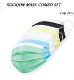 Rockjon Black, Blue, Yellow, Green, Pink Surgical Face Masks 3 Ply - Free Size (Pack Of 150)