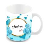 Jiya EnterpriseTuelip White Ceramic Printed Design Of Name Amina For Coffee Mug - 350 ML