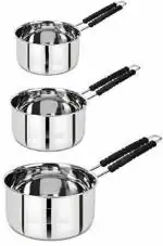 LIMETRO STEEL Dishwasher Safe Silver Stainless Steel Souce Pan 1, 1.5 and 2 L (Pack of 3)
