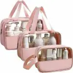 House of Quirk 3 Pack Makeup Toiletry Bag Cosmetic with Handle for Women(Pink)