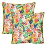 Riara Luxury Soft and Smooth Parrot Print Set of 2 Velvet Cushion Cover (Multicolor, 20