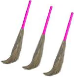 CREAZIONE PRODUCTION All Floor Cleaning Broom King Size | Broom Stick for Home Cleaning Grass Dry Broom (Green, 3 Units)