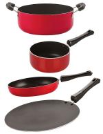 Nirlon 4 pcs of Red and Black 3 Layer Non-stick Aluminium Coated Chemical Free Kitchenware Cooking Utensils Set, Standard