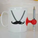 BonZeaL 3D Ceramic Customized Writable Coffee Mug Printed Mustache Coffee Tea Cup 300 ml