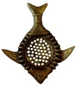 Kalarambh Brass Fish Design Bath Soap Dish Case Holder for Bathroom with Water Draining Tray Collectible Handicraft Art, Yellow, 6.5 x 7 x 1 Inch (L x W x H)